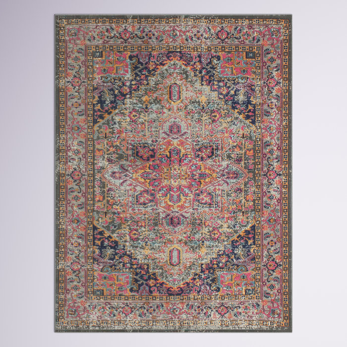 Mistana™ Ashburn Fuchsia/Navy Blue/Gold/Grey Rug & Reviews Wayfair